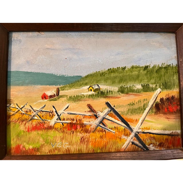 Farmhouse Vintage Mid-Century Signed “Veg” California Landscape Oil Painting – Burdine Gallery Los Angeles For Sale - Image 3 of 6