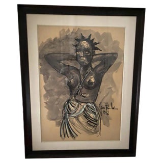 Charcoal Gouache Drawing by Poulain Jean, 1947 For Sale