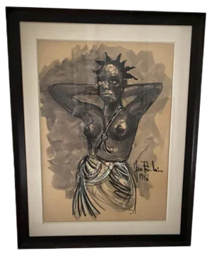 Charcoal Gouache Drawing by Poulain Jean, 1947