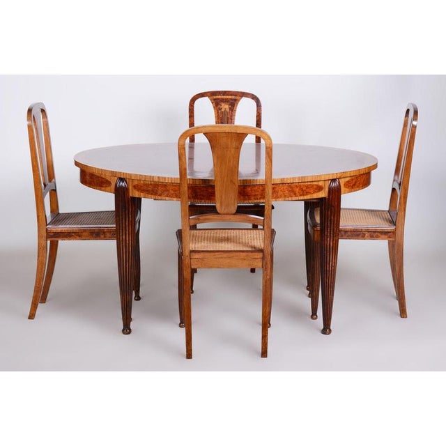 Art Deco Mahogany and Walnut Dining Table and Chairs attributed to Paul Follot, France, 1920s, Set of 7 For Sale - Image 9 of 18