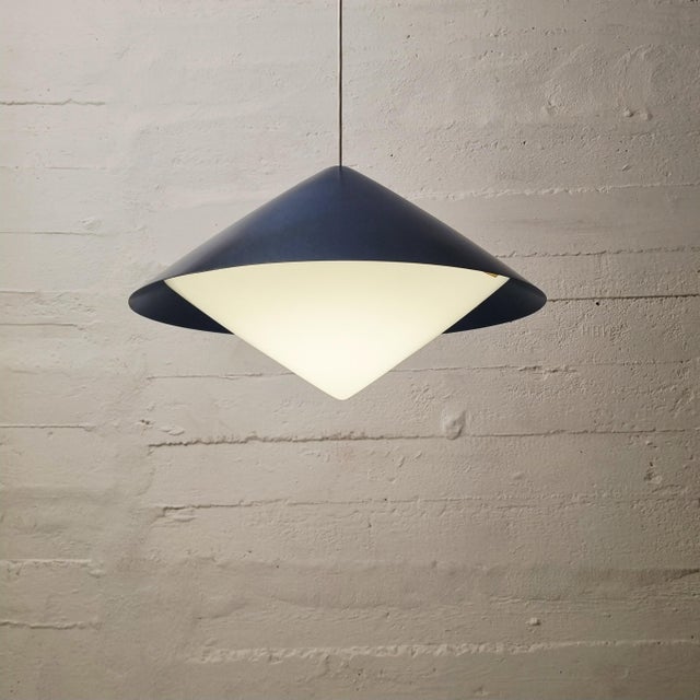 Kuli Blue and White Hanging Lamp by Svea Winkler for Orno, Finland, 1960s For Sale - Image 4 of 9