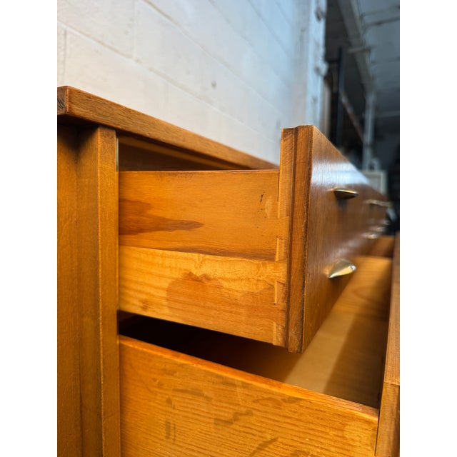 Mid-Century Six Drawer Walnut & Brass Lowboy Dresser by West Michigan Furniture Co. Attributed For Sale - Image 13 of 17