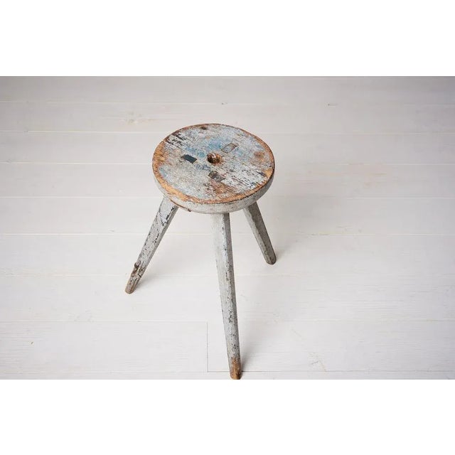 Antique Swedish Rustic Folk Art Stool For Sale - Image 3 of 7