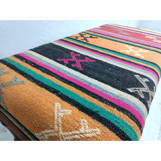 2020s Handmade Boho Kilim Upholstered Bench For Sale - Image 5 of 10
