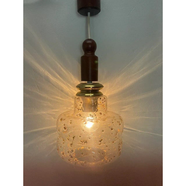 Mid-Century Modern Mid-Century Teak and Glass Pendant Lamp in the Style of Temde, 1960s For Sale - Image 3 of 12