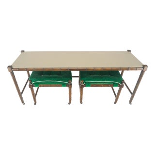 Mid Century c1970s Faux Bamboo Console Sofa Table & Pair Nesting Benches MINT! For Sale