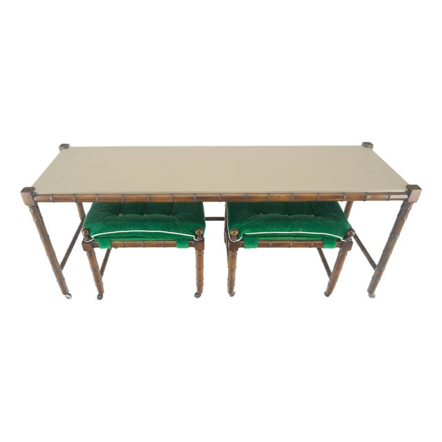 Mid Century c1970s Faux Bamboo Console Sofa Table & Pair Nesting Benches MINT! For Sale