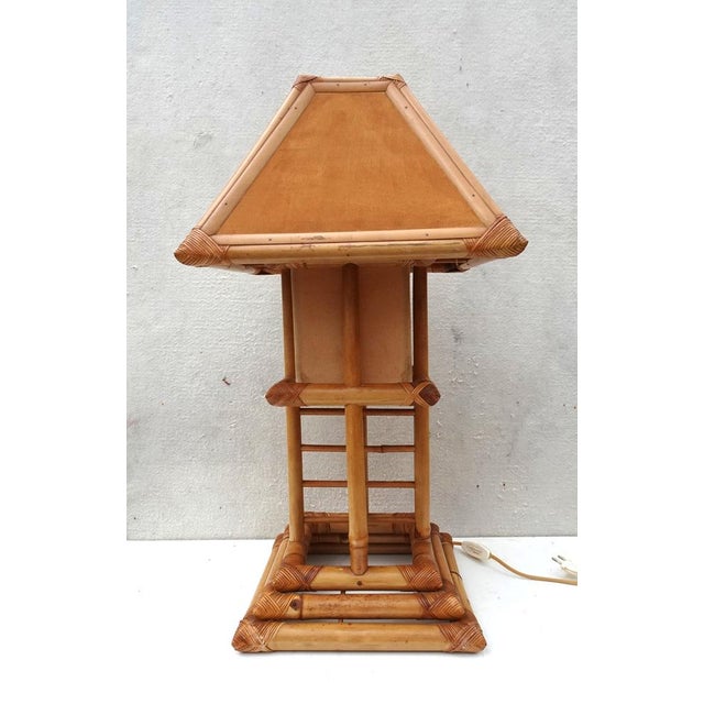 Bamboo Rattan Pagoda Table Lamp, Italy, 1990s For Sale - Image 9 of 18
