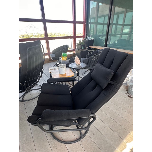 Black 1966 Homecrest Model #90 Martinique Swivel Rocker Full Set - Two Chairs With Cushions and Ottomans For Sale - Image 8 of 8