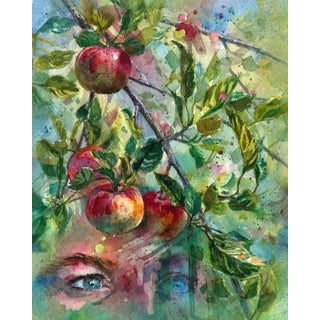 Every Secret Place by Joanna Barnum | Watercolor on paper featuring apples and a face. For Sale