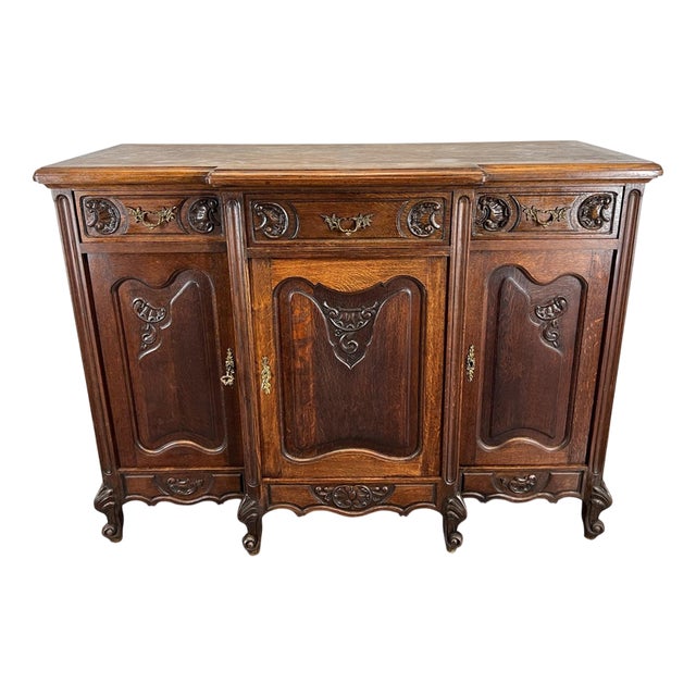 Antique French Louis XVI Carved Oak Cabinet For Sale