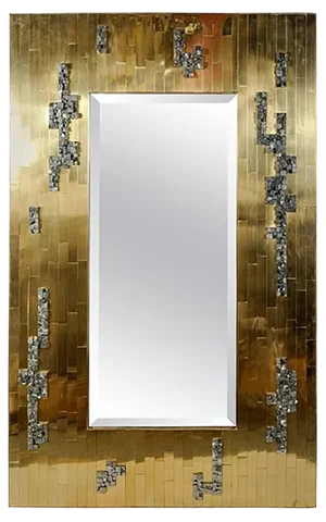 Vintage Brutalist Brass & Pyrite Mirror by Georges Mathias