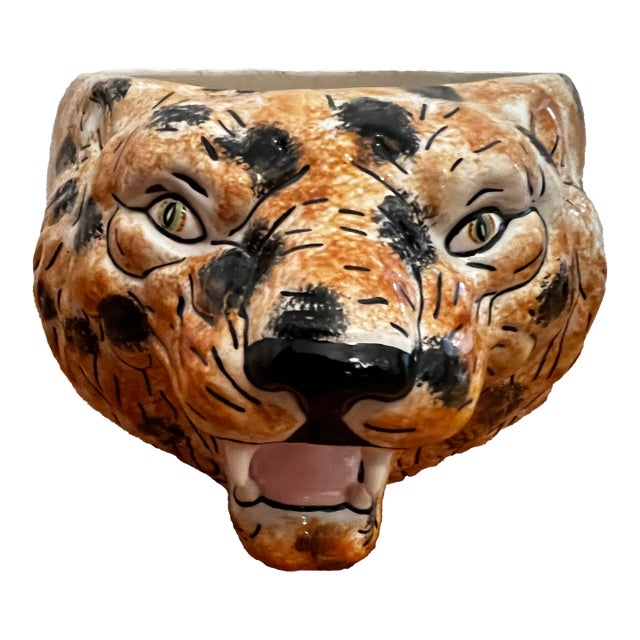 Italian Vintage Ceramic Tiger Cachepot For Sale