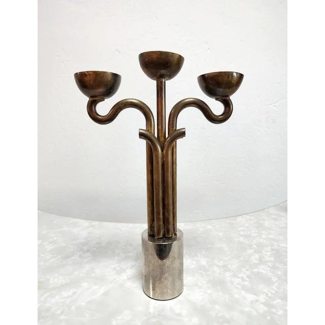 Brutalist Brutalist Candleholder in Brass and Nickel, Italy, 1970s For Sale - Image 3 of 11