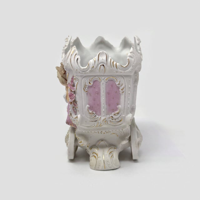 Antique German Bisque Porcelain Figural Carriage Chariot Vase Planter Gold Gilt For Sale - Image 4 of 7