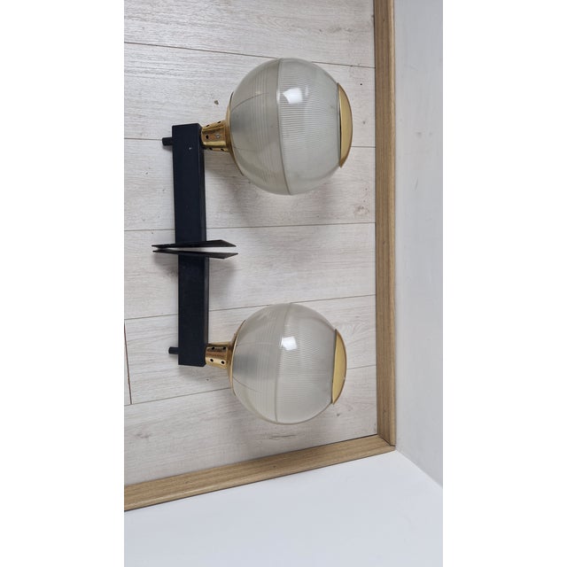 Black Iron and Brass Wall Lamps with Fresnel Glass, 1950s, Set of 2 For Sale - Image 8 of 8