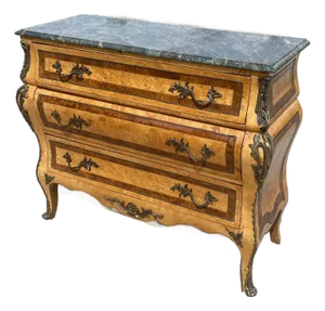 Antique Italian Burlwood Bombe Commode Ormolu Green Marble