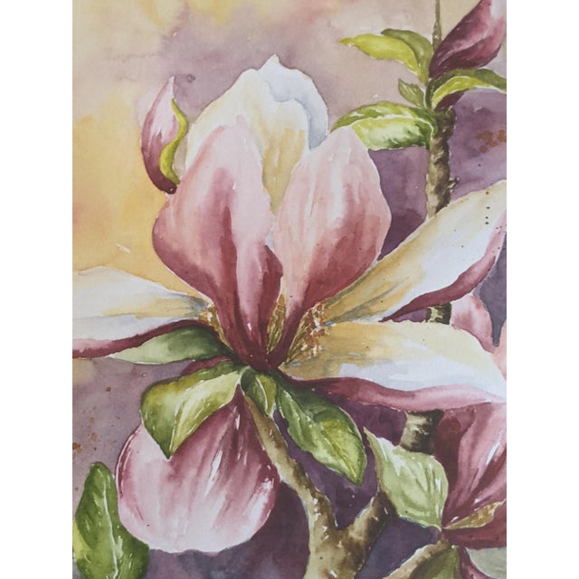 Vintage Original Budding Pink Lily Flower Still Life Watercolor Painting For Sale In Charlotte - Image 6 of 8