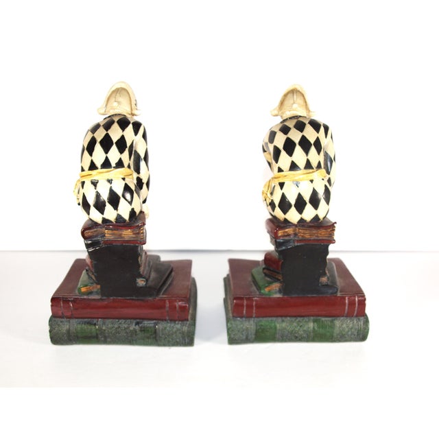 Art Deco Vintage French Art Deco Harlequin Clown Bookends Statues For Sale - Image 3 of 4