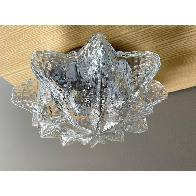 Metal Vintage Portuguese Snowflake Glass Ceiling Lamp, 1990s For Sale - Image 7 of 14