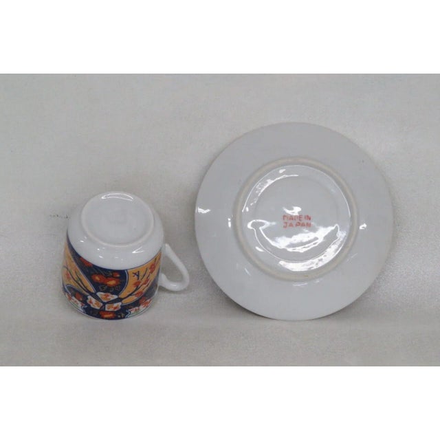 Japan Asian Blue Red and Yellow Floral Coffee Espresso Cup and Saucer Set For Sale - Image 4 of 9