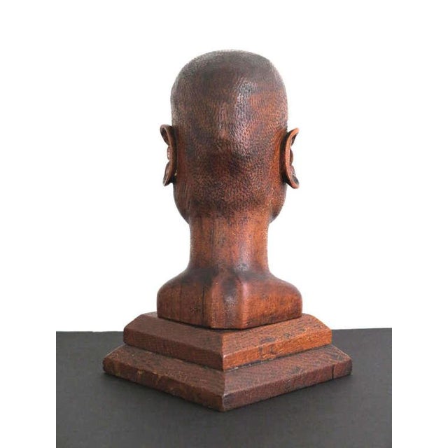 American Folk Art Hand Carved Pine Bust of an Gold Coast African Man Dated 1936 For Sale - Image 4 of 6