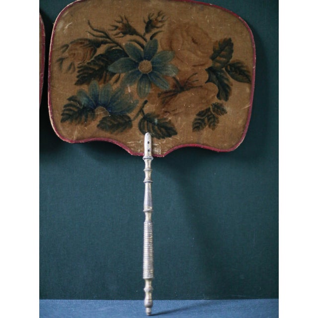 Textile Pair of Antique Theorem Painted Velvet Hand Fans With Gilt Handles For Sale - Image 7 of 10
