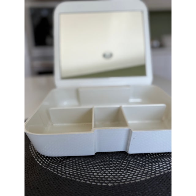 Plastic Rare 1970’s Vanity Organizer by Makio Haswike Italy Molded Plastic Hinged Lid Integrated Mirror Divided Compartments For Sale - Image 7 of 7