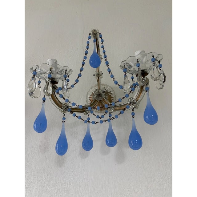 French 1920 French Periwinkle Lilac Purple Murano Drops and Beads Blown Glass Sconces For Sale - Image 3 of 8