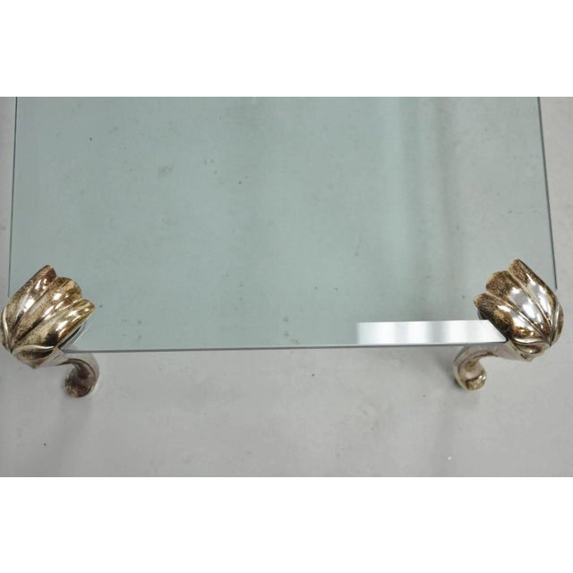 Vintage French Hollywood Regency Beveled Glass Bronze Cabriole Leg Coffee Table For Sale In Philadelphia - Image 6 of 11