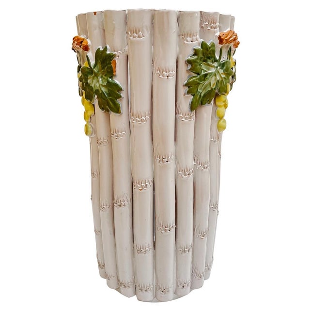 Ceramic 1960s Italian Glazed Terracotta Faux Bamboo Umbrella Stand For Sale - Image 7 of 7