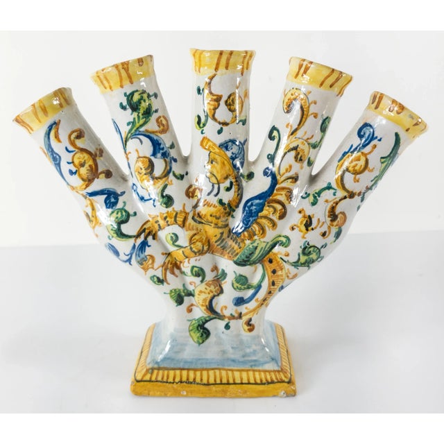 We are selling this majolica flower vase. This five holed tulipiere is decorated in Italian Renaissance Maiolica style. We...