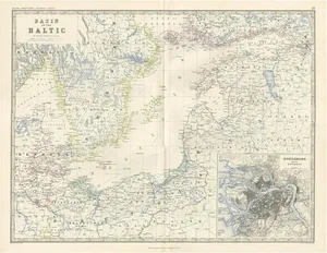 Antique Map of the Surroundings of the Baltic Sea by A. K. Johnston, 1865