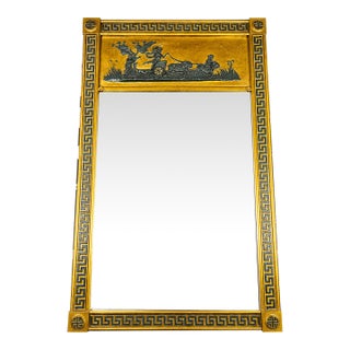 Oversized Neoclassical Greek Key Trumeau Wall Mirror With Classical Relief Frieze For Sale