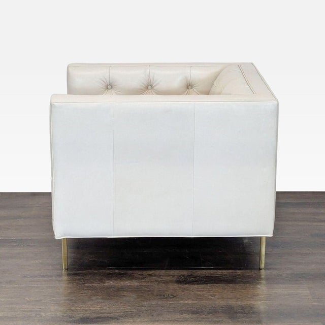 Modern Elite Leather Mila Chair – Grotto Ivory Leather, Tufted Modern Accent Chair For Sale - Image 3 of 9