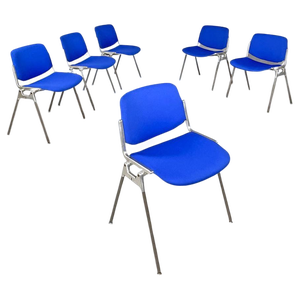 Italian Modern Blue Fabric DSC Chairs by Giancarlo Piretti Anonima Castelli, 1970s, Set of 6