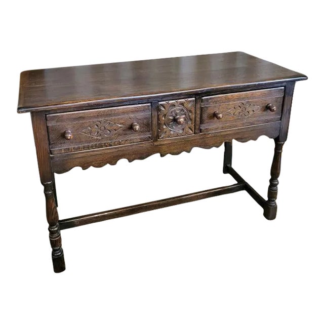 Antique English Oak Carved Dresser Base Circa 1900 For Sale