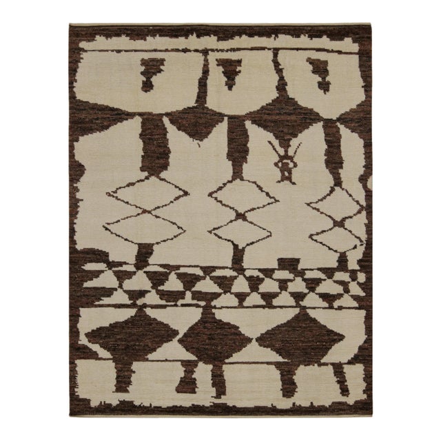 Rug & Kilim’s Moroccan Style Rug in Beige and Brown Geometric Patterns For Sale