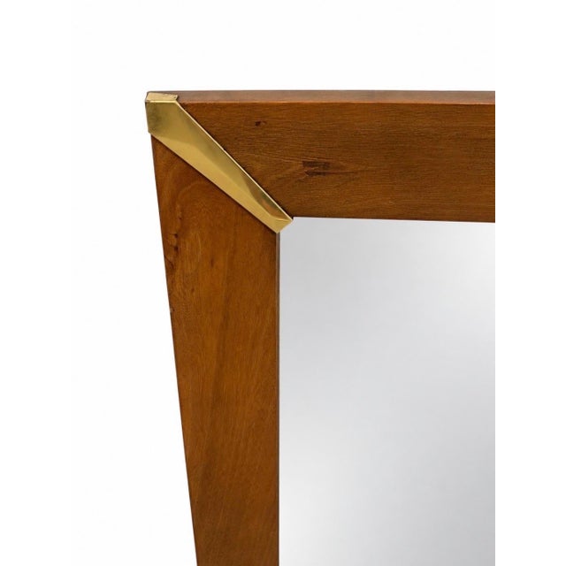 Mid-Century Modern Large Walnut & Brass Wall Mirror For Sale - Image 4 of 5