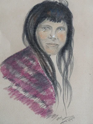 Vintage Pastel Portrait of a Native American Woman