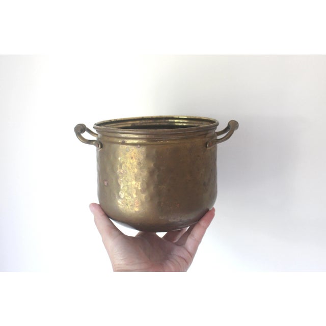 Brass Vintage Hammered Brass Planter With Handles For Sale - Image 8 of 8
