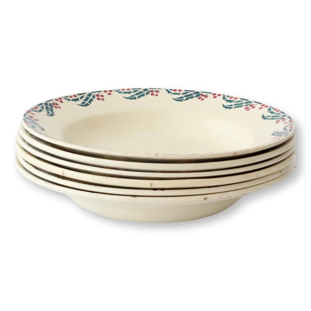 1920s 1920s French Sarreguemines Creamware "Holly" Bowls, Set of Six For Sale - Image 5 of 6
