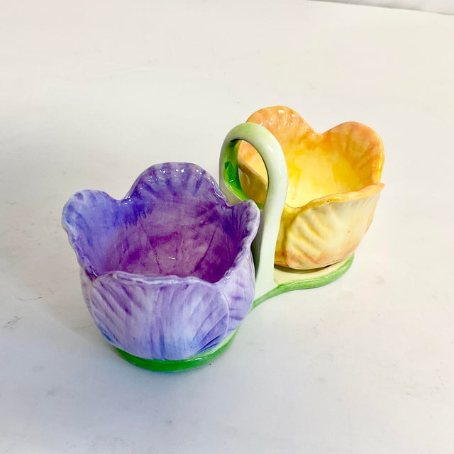 1980s Vintage Hollywood Regency Coastal Trompe L’Oeil Tulip Condiment Serving Dish For Sale - Image 10 of 12