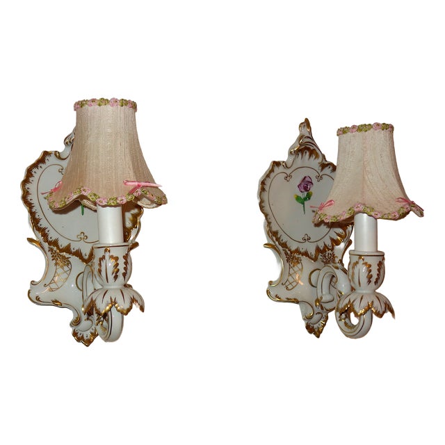 Hand-Painted Porcelain Wall Lamps from Potschappel Dresden, 1960s, Set of 2 For Sale