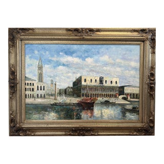 Remington Large Oil Painting on Canvas Cityscape, Italy Venice, Piazza San Marco For Sale