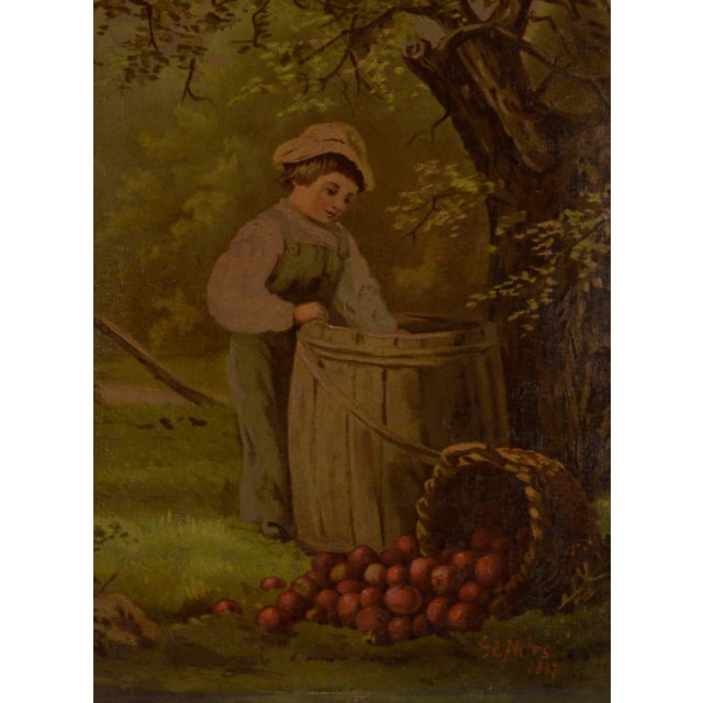 American "Under the Apple Tree", Figurative Chromolithograph After George Niles, 188/250 by Louis Prang For Sale - Image 3 of 7