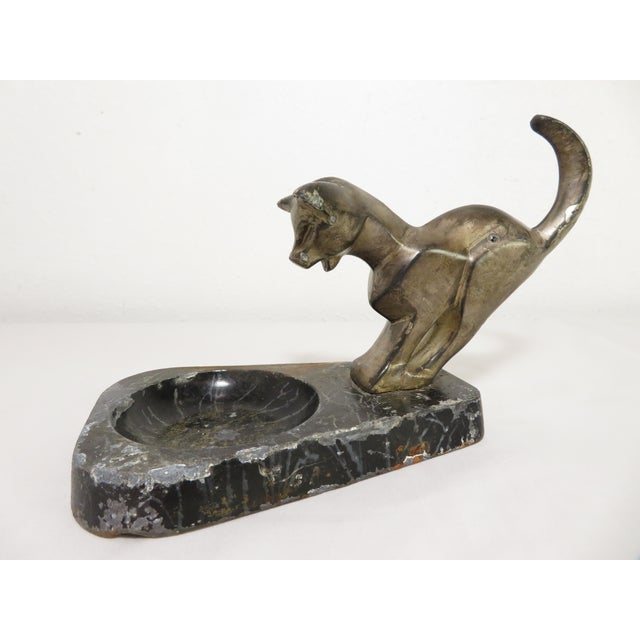 Metal Art Deco Cubist Cat Sculpture Catchall Ashtray Bowl ~ Brutalist Mid Century Modern For Sale - Image 7 of 17