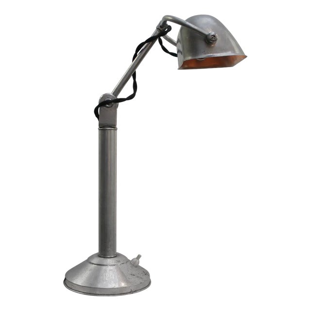 Vintage Industrial Silver Aluminum Bankers Desk Light For Sale