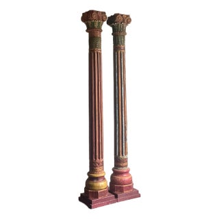 Vintage Boho Carved Corinthian Columns - A Set of 2 For Sale