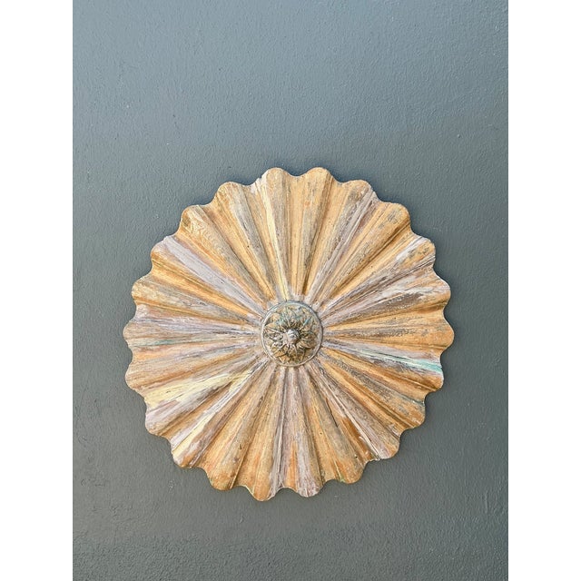 Vintage Carved Wood Sunburst Wall Medallion For Sale In West Palm - Image 6 of 12